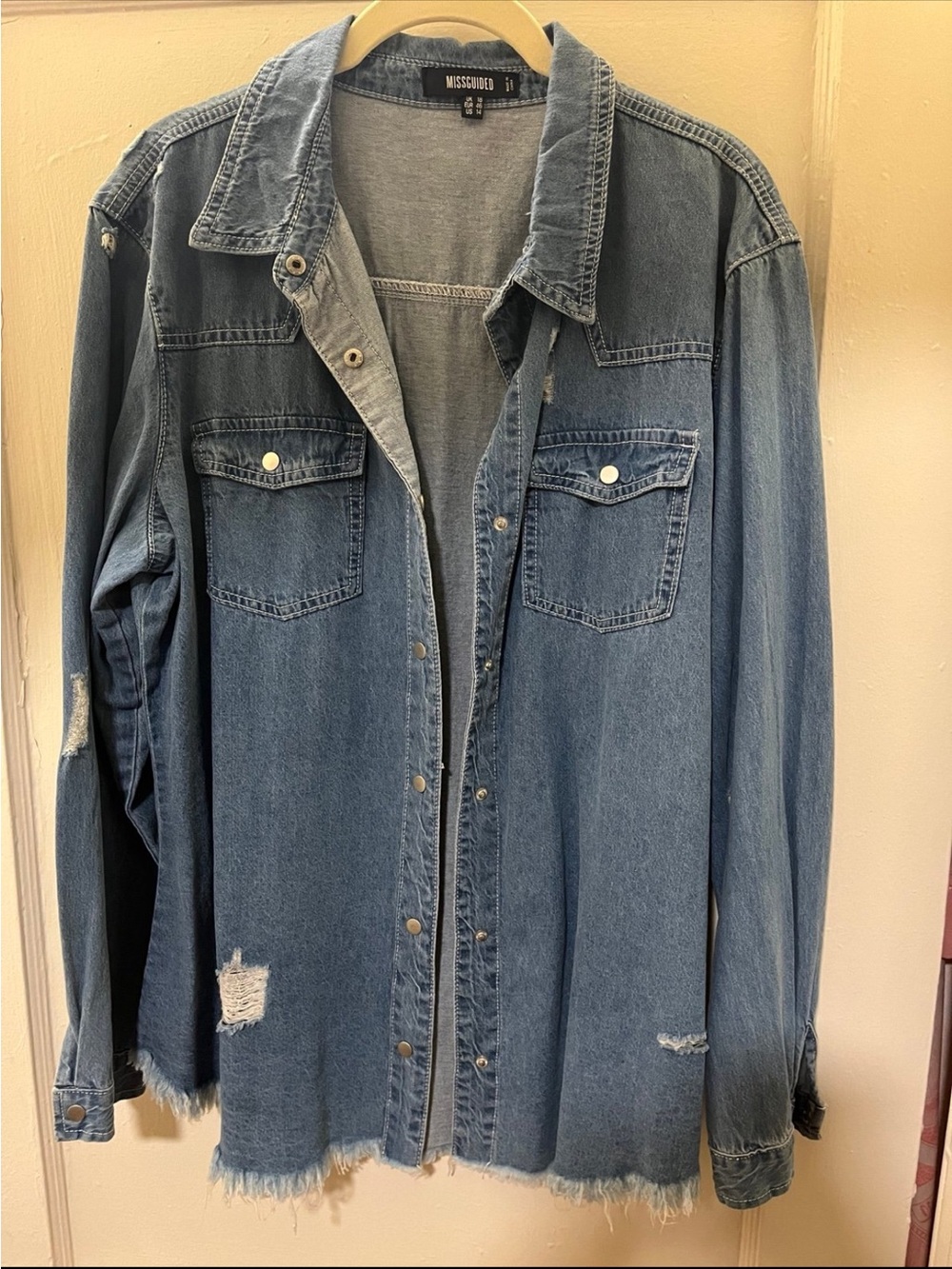 Missguided Blue Distressed Denim Shacket